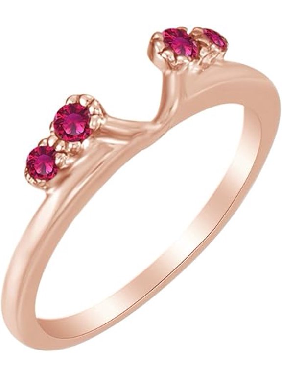 14K Rose Gold Plated 2.00 Ct Round Cut Pink Ruby Enhancer Guard Wrap Ring 925 Sterling Silver For Women's -6