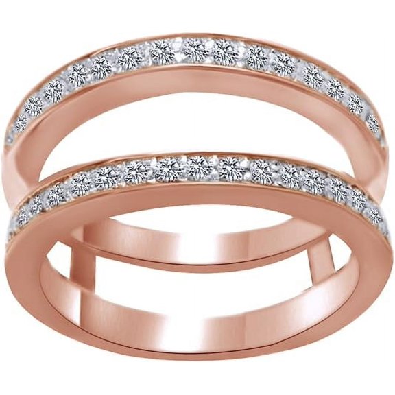 Gems Jewels 14K Rose Gold Plated 2.00 Ct Round Cut White Diamond Enhancer Guard Wrap Ring 925 Sterling Silver For Women's -5.5