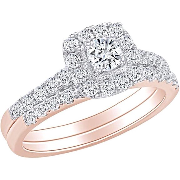 Gems Jewels 14K Rose Gold Plated 2 Ct Round Cut White Diamond Christmas Wedding Engagement Thanksgiving Bridal Ring Set For Women's 925 Sterling Silver -4.5