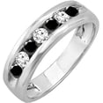 thumbnail image 1 of Gems Jewels 14K White Gold Finish 1.28 Ct Round Cut Black & White Diamond Wedding Engagement Half Band Ring 925 Sterling Silver For Men's -7.5, 1 of 1