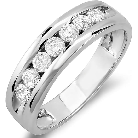 Gems Jewels 14K White Gold Finish 1.30 Ct Round Cut White Diamond Wedding Engagement Half Band Ring 925 Sterling Silver For Men's -7.5