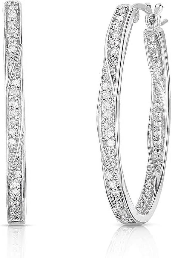 14K White Gold Over Hoop Earrings 2.00Ctw Round Cut Diamond