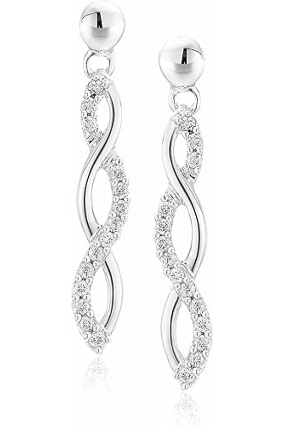 14K White Gold Over Infinity Dangle Earrings 2.00Ctw Round Cut Diamond