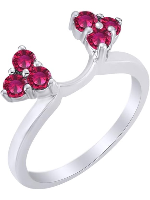 14K White Gold Plated 1.00 Ct Round Cut Pink Ruby Enhancer Guard Wrap Ring 925 Sterling Silver For Women's -6.5