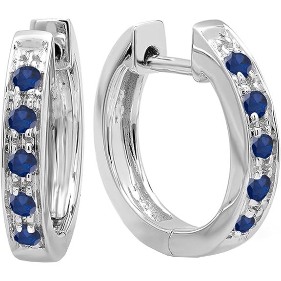 Gems Jewels 14K White Gold Plated 1.40 Ct Round Cut Blue Sapphire Clip On Christmas Thanksgiving Hoop Earring's For Women's 925 Sterling Silver