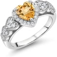 thumbnail image 1 of Gems Jewels 14K White Gold Plated 1.50Ct Heart Cut Citrine Christmas Wedding Engagement Thanksgiving Halo Ring 925 Sterling Silver For Women's -9.5, 1 of 3