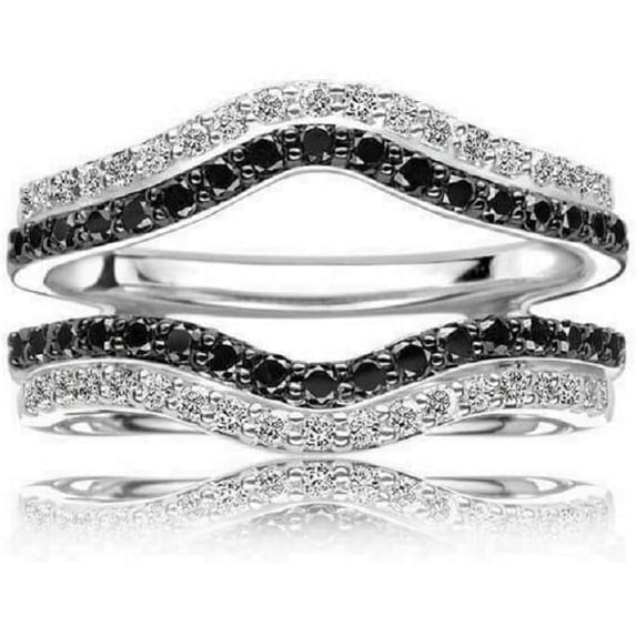 Gems Jewels 14K White Gold Plated 1.85 Ct Round Cut Black Diamond Wedding Engagement Enhancer Guard Wrap Ring 925 Sterling Silver For Women's -9