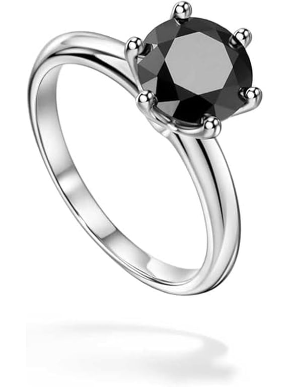 14K White Gold Plated 1.99 Ct Round Cut Black Diamond Christmas Wedding Engagement Thanksgiving Halo Ring 925 Sterling Silver For Women's -7