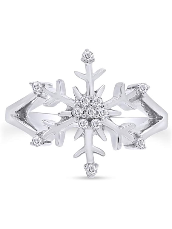 14K White Gold Plated 1Ct Round Cut White Diamond Wedding Engagement Snowflake Ring 925 Sterling Silver For Women's -5.5