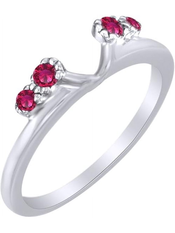 14K White Gold Plated 2.00 Ct Round Cut Pink Ruby Enhancer Guard Wrap Ring 925 Sterling Silver For Women's -4.5