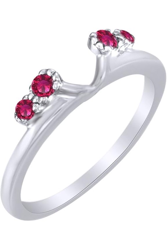14K White Gold Plated 2.00 Ct Round Cut Pink Ruby Enhancer Guard Wrap Ring 925 Sterling Silver For Women's -6