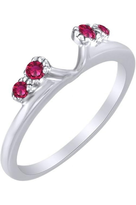 14K White Gold Plated 2.00 Ct Round Cut Pink Ruby Enhancer Guard Wrap Ring 925 Sterling Silver For Women's -7