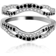 thumbnail image 1 of Gems Jewels 14K White Gold Plated 2.30 Ct Round Cut Black & White Diamond Christmas Wedding Engagement Thanksgiving Enhancer Guard Wrap Ring 925 Sterling Silver For Women's -5, 1 of 2