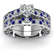 Gems Jewels 14K White Gold Plated 2 Ct Heart Cut White Diamond & sapphire Wedding Engagement Thanksgiving Bridal Ring Set For Women's 925 Sterling Silver -6.5