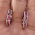 thumbnail image 1 of Gems Jewels 14K White Gold Plated 2 Ct Round Cut Pink Sapphire Hoop Earring's 925 Sterling Silver For Women's, 1 of 2