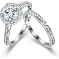 Gems Jewels 14K White Gold Plated 2 Ct Round Cut White Diamond Wedding Engagement Bridal Ring Set For Women's 925 Sterling Silver -5