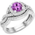 thumbnail image 1 of Gems Jewels 14K White Gold Plated 925 Sterling Silver 2.50 Ct Round Cut Purple Amethyst Engagement Wedding Christmas Thanksgiving Bridal Ring Set For Women's -5.5, 1 of 3