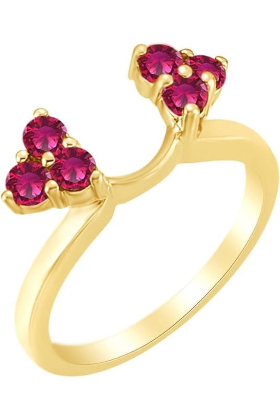 14K Yellow Gold Plated 1.00 Ct Round Cut Pink Ruby Enhancer Guard Wrap Ring 925 Sterling Silver For Women's -4
