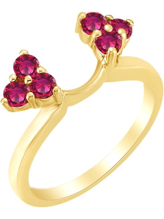 14K Yellow Gold Plated 1.00 Ct Round Cut Pink Ruby Enhancer Guard Wrap Ring 925 Sterling Silver For Women's -5.5