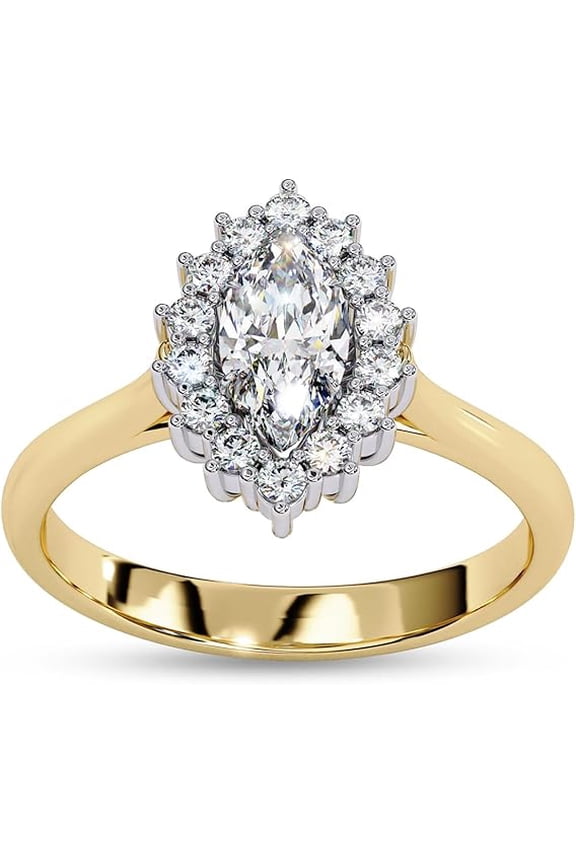 14K Yellow Gold Plated 2.00 Ct Marquise Cut White Diamond Christmas Wedding Engagement Thanksgiving Halo Ring 925 Sterling Silver For Women's -5