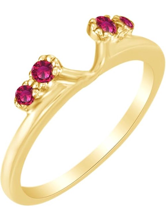 14K Yellow Gold Plated 2.00 Ct Round Cut Pink Ruby Enhancer Guard Wrap Ring 925 Sterling Silver For Women's -6