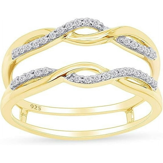Gems Jewels 14K Yellow Gold Plated 2.28 Ct Round Cut White Diamond Engagement Christmas Thanksgiving Wrap Guard Enhancer Ring 925 Sterling Silver For Women's -4.5
