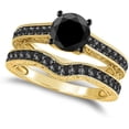 thumbnail image 1 of Gems Jewels 14K Yellow Gold Plated 2.32 Ct Round Cut Black Diamond Christmas Wedding Engagement Thanksgiving Bridal Ring Set For Women's 925 Sterling Silver -7, 1 of 3