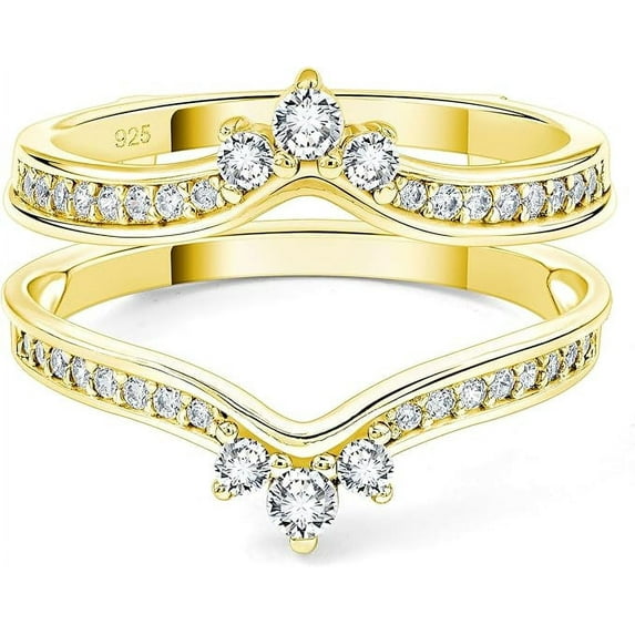 Gems Jewels 14K Yellow Gold Plated 2.35 Ct Round Cut White Diamond Christmas Wedding Engagement Thanksgiving Enhancer Guard Wrap Ring For Women's 925 Sterling Silver-4