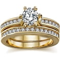 thumbnail image 1 of Gems Jewels 14K Yellow Gold Plated 2 Ct Round Cut White Diamond Wedding Engagement Bridal Ring Set For Women's 925 Sterling Silver -5, 1 of 4