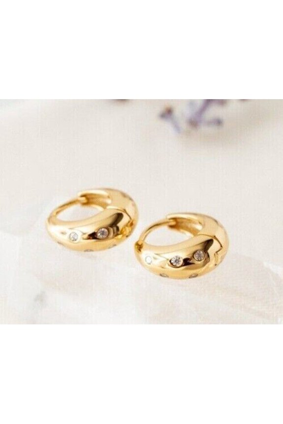 1Ct Round Cut Diamond Huggie Hoop Earrings 14K Yellow Gold Plated