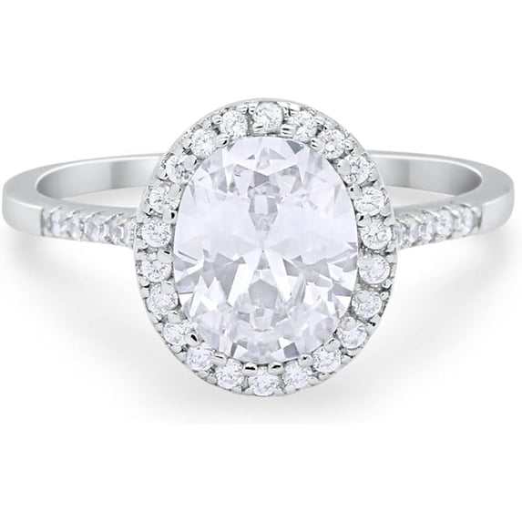 Gems Jewels 2.00 Ct Oval Cut White Diamond Engagement Wedding ChristmasThanksgiving Halo Ring 14K White Gold Plated 925 Sterling Silver For Women's -5