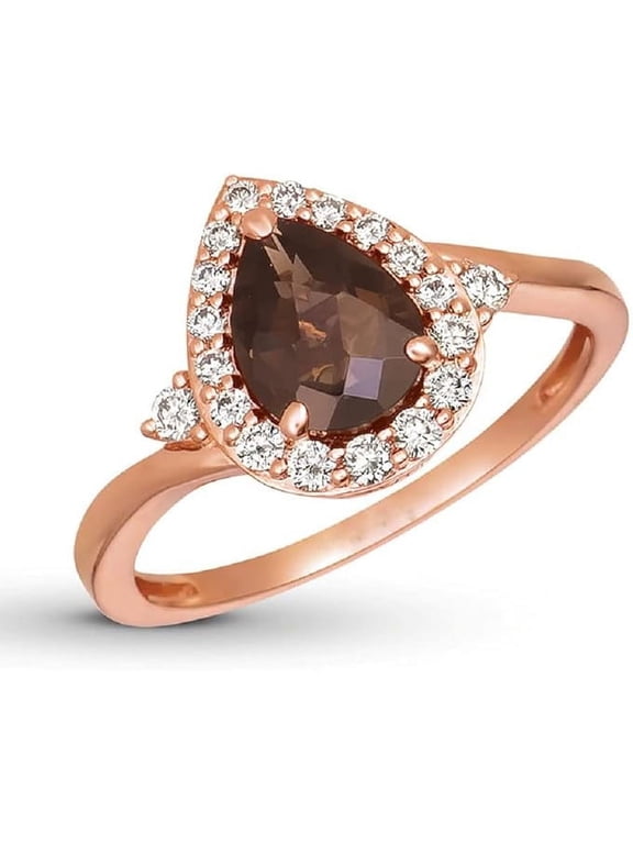 2.00 Ct Pear Cut Brown Diamond Engagement Wedding Thanksgiving Christmas Halo Ring 14K Rose Gold Plated 925 Sterling Silver For Women's -9