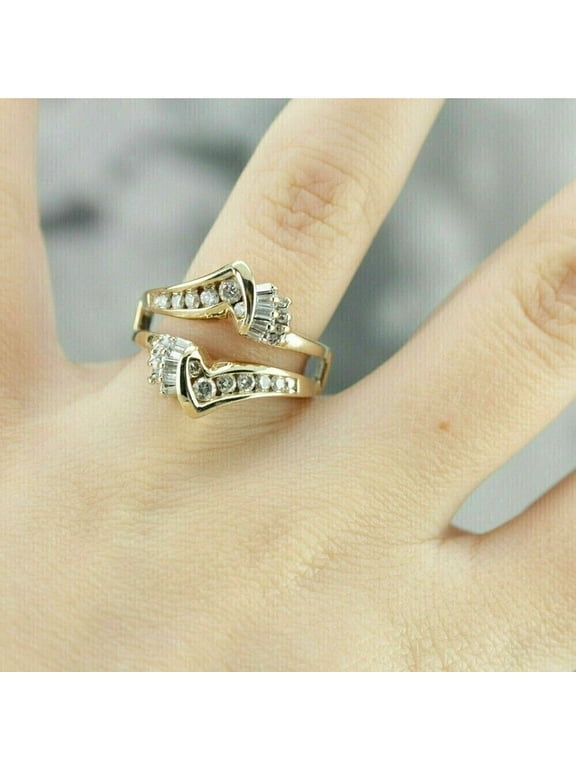 2.00 Ctw Baguette Cut Diamond Wedding Enhancer Guard Wrap Ring 14K Yellow Gold Plated 925 Sterling Silver - 7