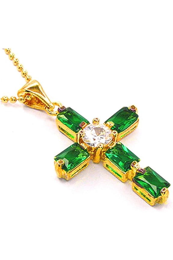 2.00 Ctw Emerlad Cut Green Emerald Womens Cross Pendant 14K Yellow Gold Plated 925 Sterling Silver