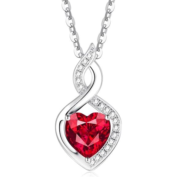 Gems&Jewels 2.00 Ctw Heart Cut Red Ruby Womens Pendant 14K White Gold Plated 925 Sterling Silver