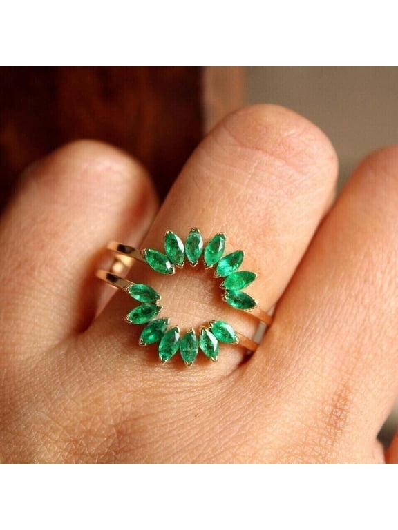 2.00 Ctw Marquise Cut Green Emerald Enhancer Guard Wrap Ring 14K Yellow Gold Plated 925 Sterling Silver -8