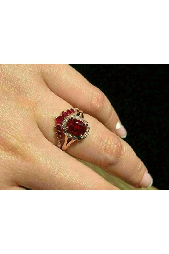 2.00 Ctw Oval Cut Garnet & Diamond Wedding Anniversary Engagement Bridal Set Ring 14K Yellow Gold Plated 925 Sterling Silver 925 Sterling Silver -10