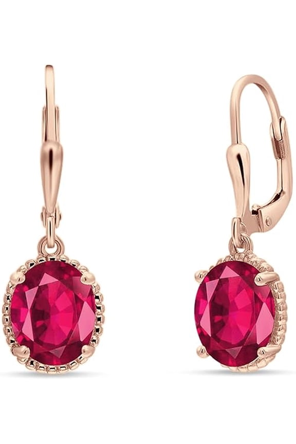2.00 Ctw Oval Cut Pink Ruby Womens Drop Dangle Earrings 14K Rose Gold Plated 925 Sterling Silver