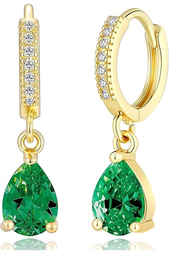 2.00 Ctw Pear Cut Green Emerald Women Hoop Earrings 14K Yellow Gold Finish