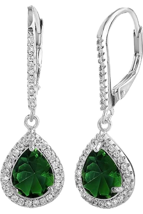2.00 Ctw Pear Cut Green Emerald Womens Drop Dangle Earrings 14K White Gold Plated 925 Sterling Silver