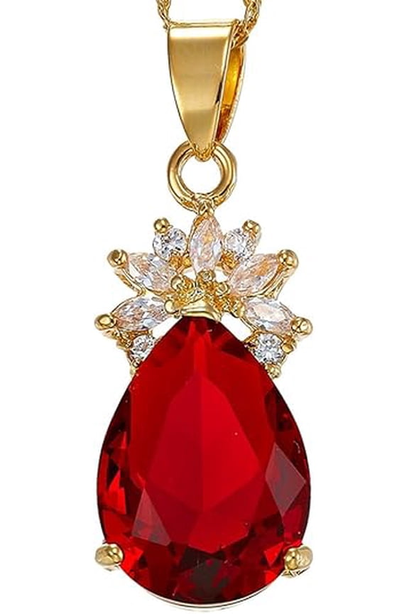 2.00 Ctw Pear Cut Red Ruby Womens Pendant with Chain 14K Yellow Gold Plated 925 Sterling Silver
