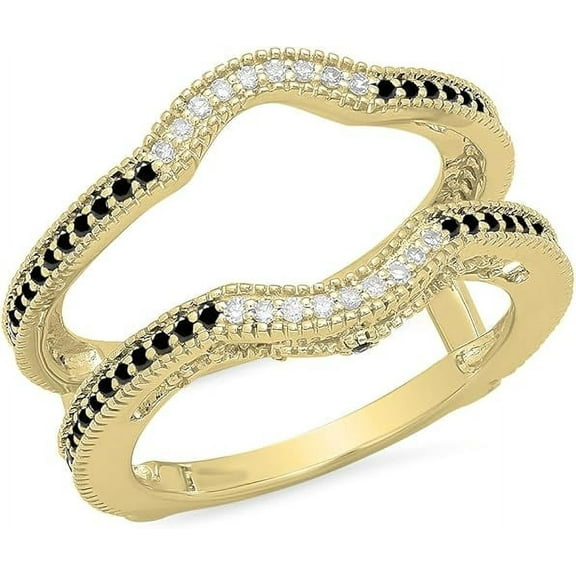 Gems Jewels 2.00 Ctw Round Cut Black & White Diamond Womens Wedding Band Double Guard Ring 14K Yellow Gold Plated 925 Sterling Silver 925 Sterling Silver - 4