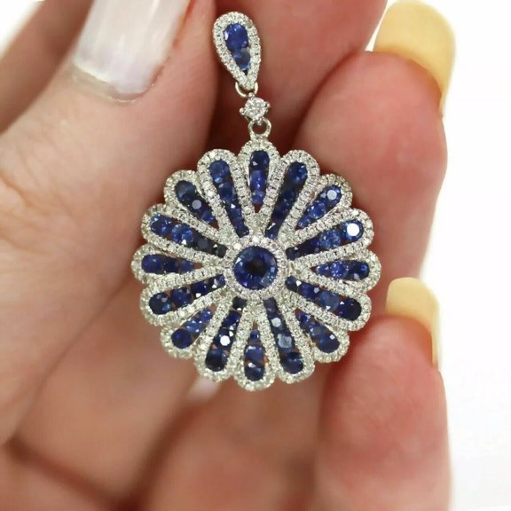Gems Jewels 2.00 Ctw Round Cut Blue Sapphire Womens Pendant 14K White Gold Plated 925 Sterling Silver