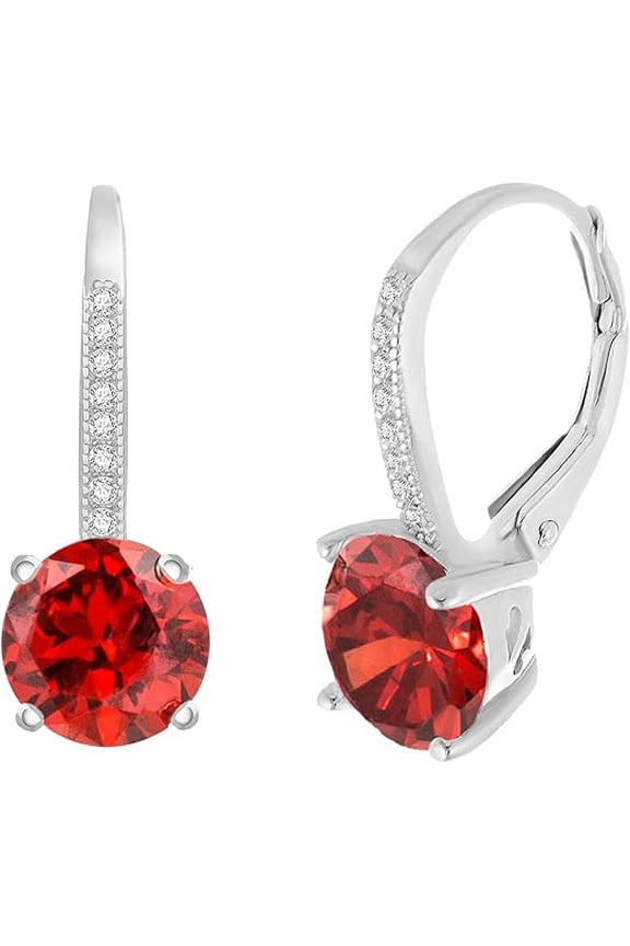 2.00 Ctw Round Cut Red Ruby Women Drop Earrings 14K White Gold Finish