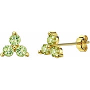 Gems&Jewels 2.00Ctw Round Cut Green Peridot Womens Stud Earrings 14K Yellow Gold Plated 925 Sterling Silver