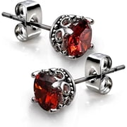Gems&Jewels 2.00Ctw Round Cut Red Ruby Womens Stud Earrings 14K White Gold Plated 925 Sterling Silver