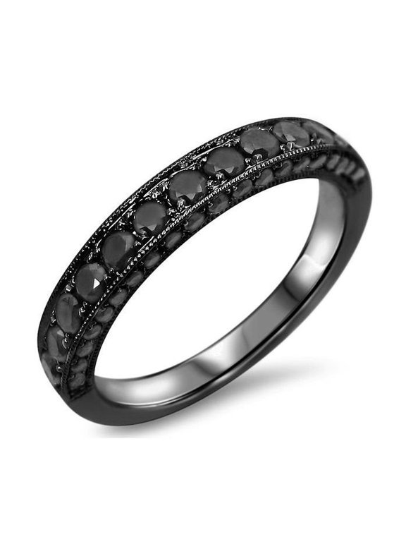 2.10 Ct Round Cut Black Diamond Wedding Engagement Half Band Ring 14K Black Gold Plated 925 Sterling Silver For Women's -10