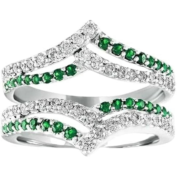 Gems Jewels 2.10 Ct Round Cut Emerald Wedding Engagement Wrap Ring 14K White Gold Plated 925 Sterling Silver For Women's -8.5