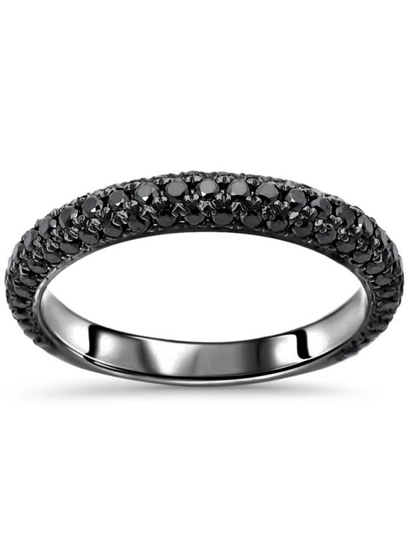 2.12 Ct Round Cut Black Diamond Wedding Engagement Half Band Ring 14K Black Gold Plated 925 Sterling Silver For Women's -4.5