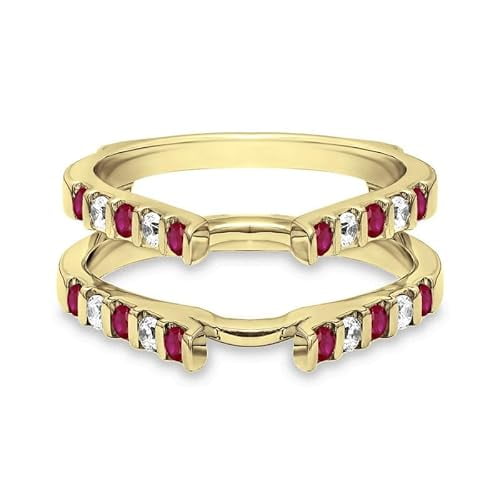 Gems Jewels 2.15 Ct Round Cut Red Ruby & Diamond Engagement Thanksgiving Christmas Enhancer Wrap Guard Ring 925 Sterling Silver 14K Yellow Gold Plated For Women's -6